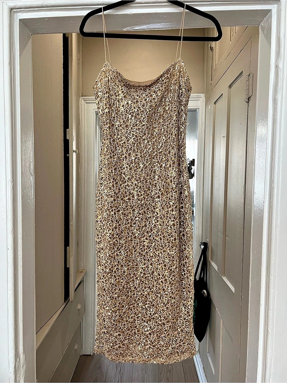 Prettylittlething Gold Sequin Lace Midi Dress Like New